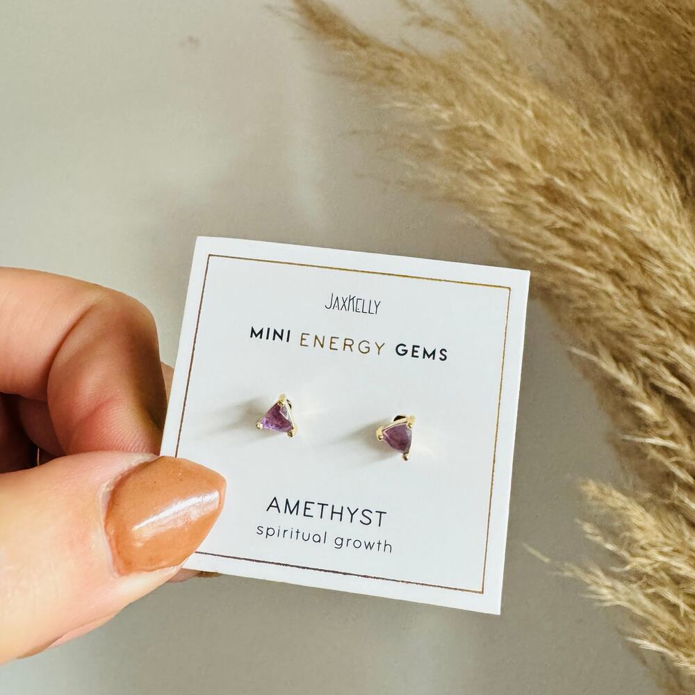 NEW ANTHROPOLOGIE Amethyst 18kt Gold Vermei Triangle Stone Gemstone Stud Earring